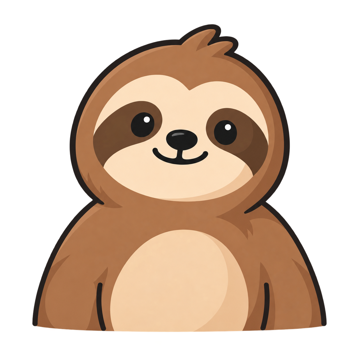 A round, smiling brown sloth with a very encouraging little face.